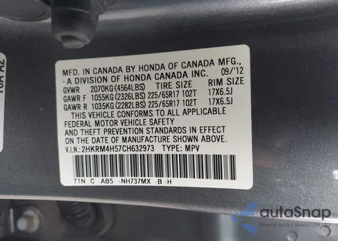 2012 Honda Cr-V Ex from USA, damaged, VIN 2HKRM4H57CH632973